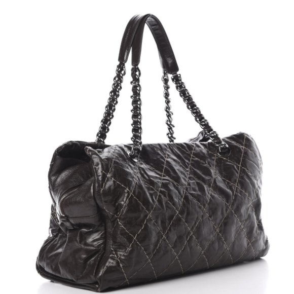 Authentic CHANEL Glazed Goatskin Double Contrast Stitch Large Tote Brown - Picture 3 of 13